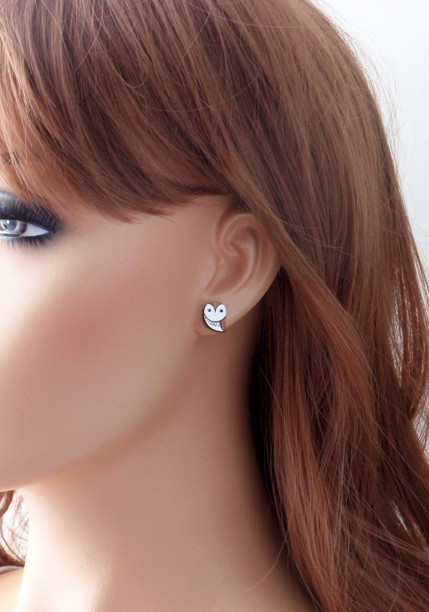 Handpainted dainty owl stud earrings with your choice -925 sterling silver, stainless steel, nickel free titanium. Brown owl, white owl, powerful owl bird post earrings