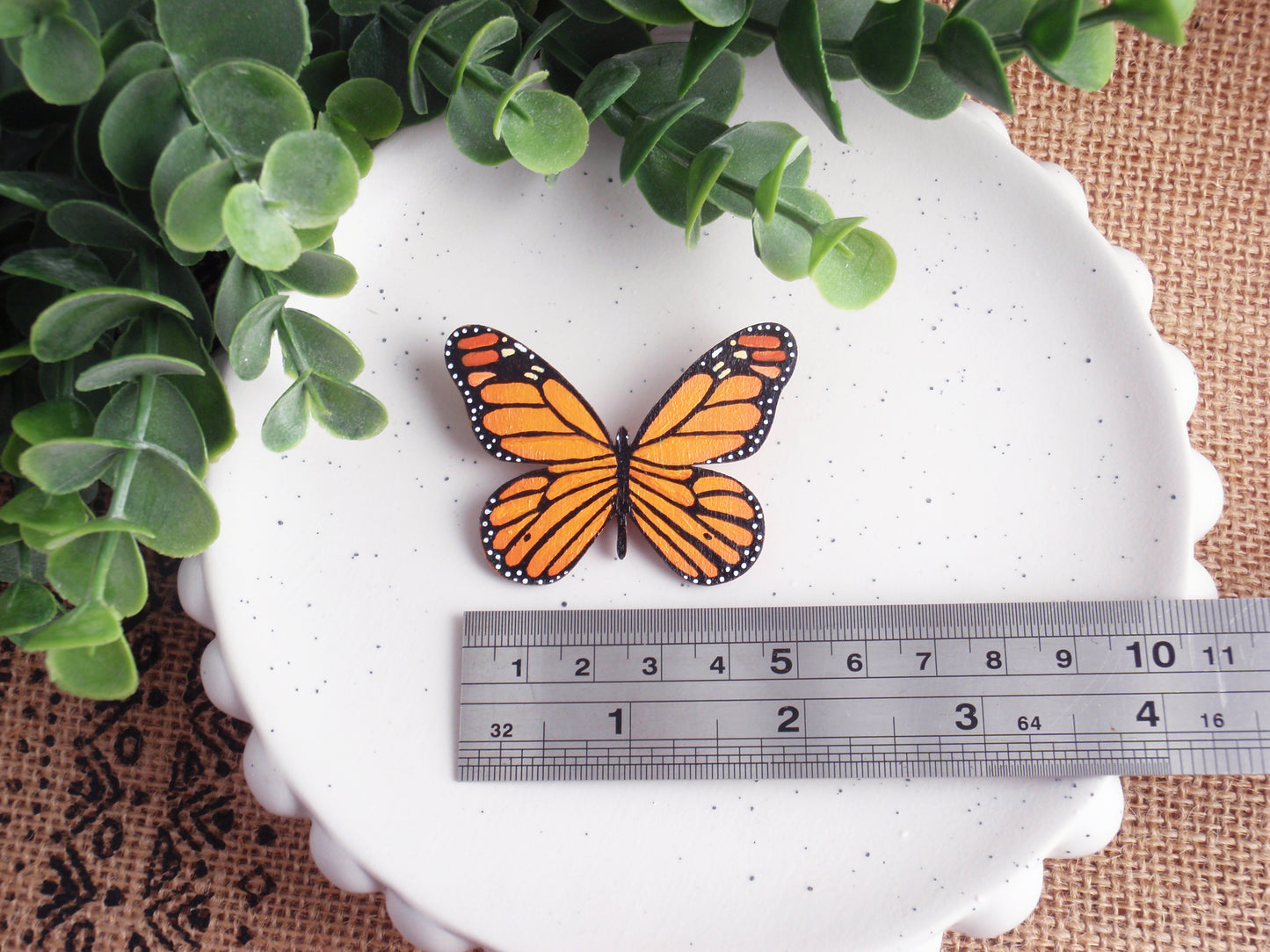 Handpainted monarch butterfly lightweight wood brooch, pin, coat pin, hat pin, gift idea