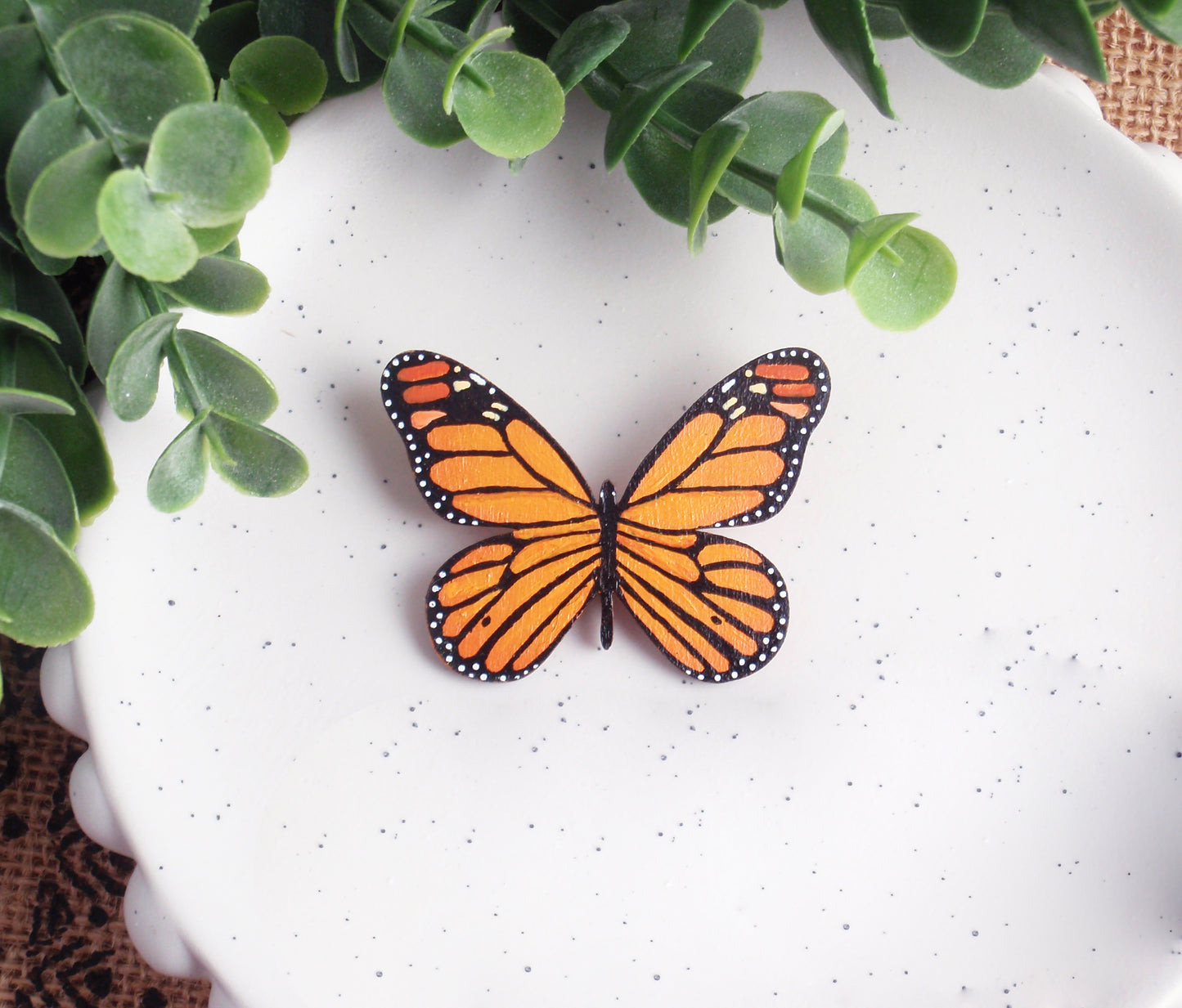 Handpainted monarch butterfly lightweight wood brooch, pin, coat pin, hat pin, gift idea