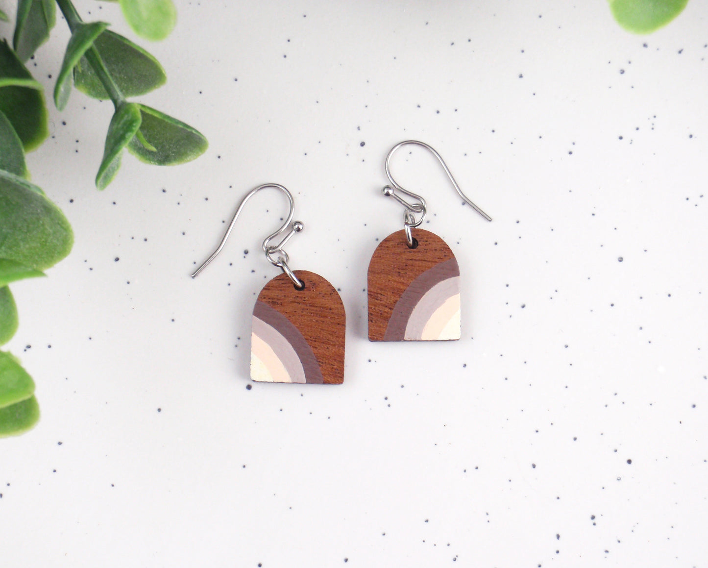 Handpainted lightweight wood earrings, choose 925 sterling silver nickel free titanium or stainless steel hypoallergenic