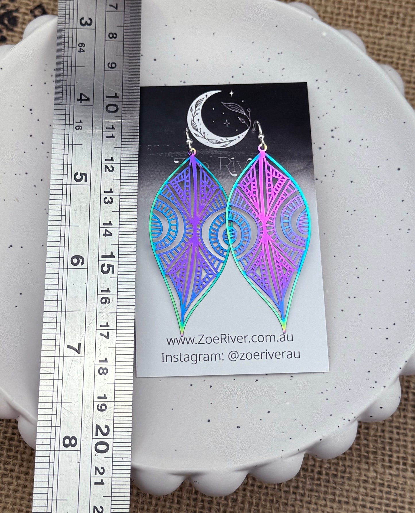 Iridescent rainbow earrings. 925 sterling silver, stainless steel, nickel free titanium, Long purple earrings, witchy earrings, Long bohemian earrings
