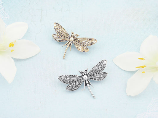 Dragonfly brooch. Silver or gold dragonfly jewelry. Small dragonfly brooch. Dainty dragonfly brooch. Antiqued silver dragonfly brooch