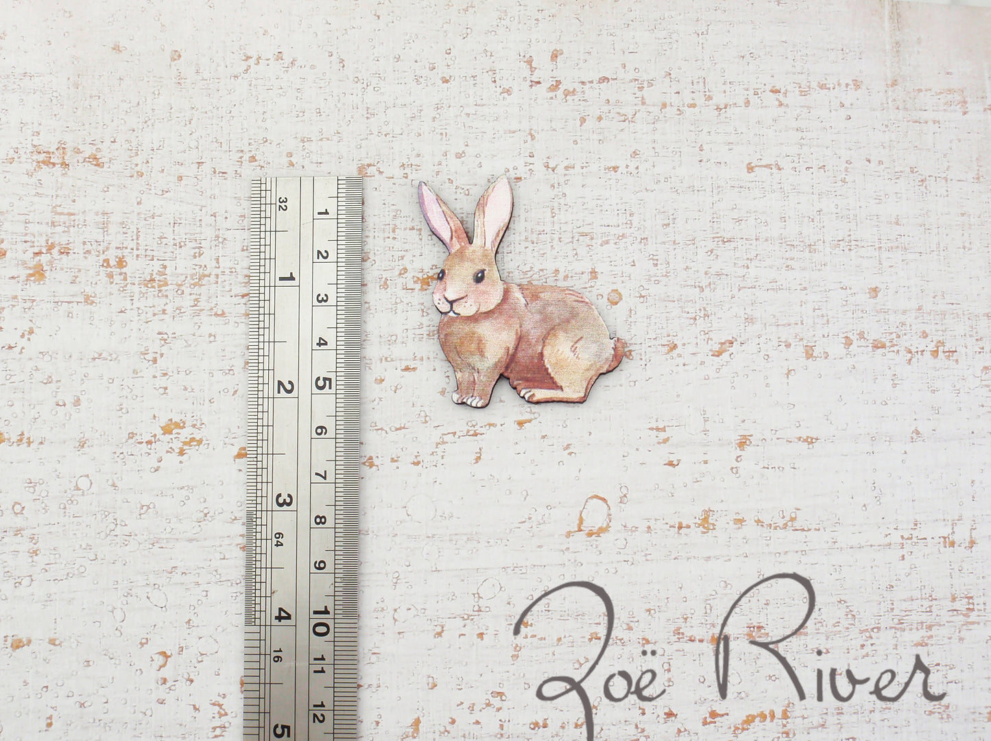 Rabbit brooch. Brown bunny with pink ears. Lasercut wood rabbit pin, brooch, badge, broach. Bunny brooch