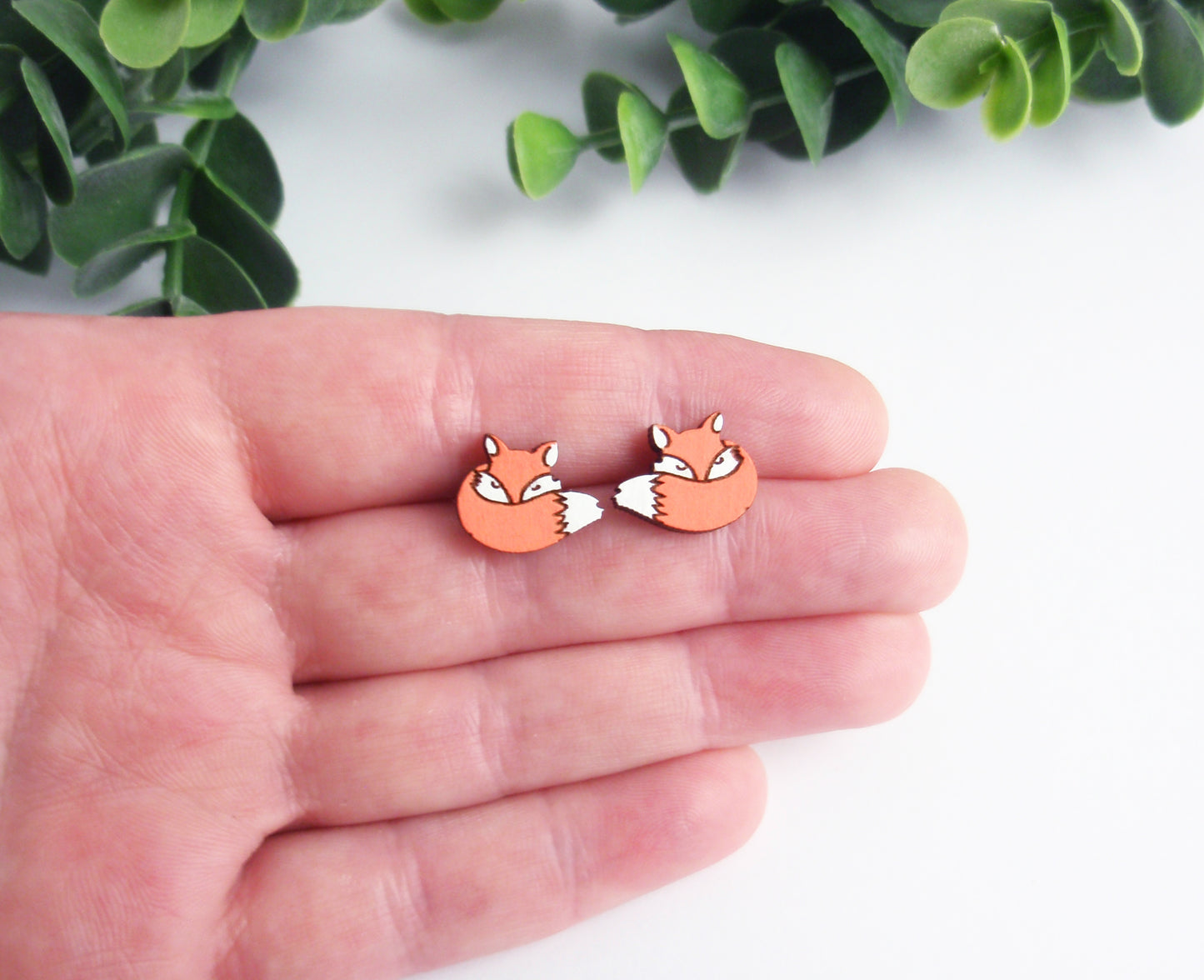 Dainty fox stud earrings with your choice -925 sterling silver, stainless steel, nickel free titanium. Orange, grey, brown fox post earrings