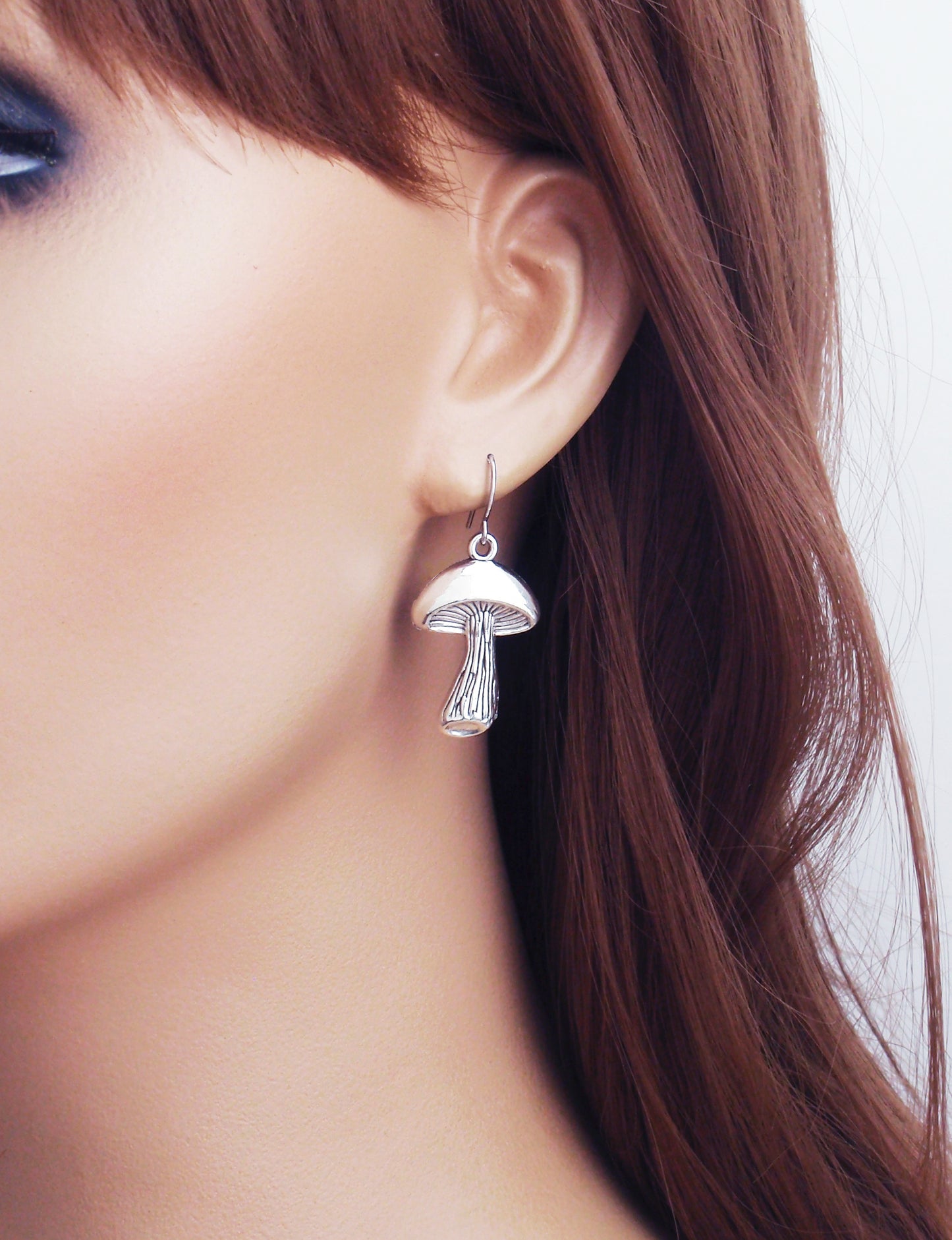 Silver mushroom earrings - 925 sterling silver, nickel free titanium or stainless steel ear posts. Magic mushroom jewellery