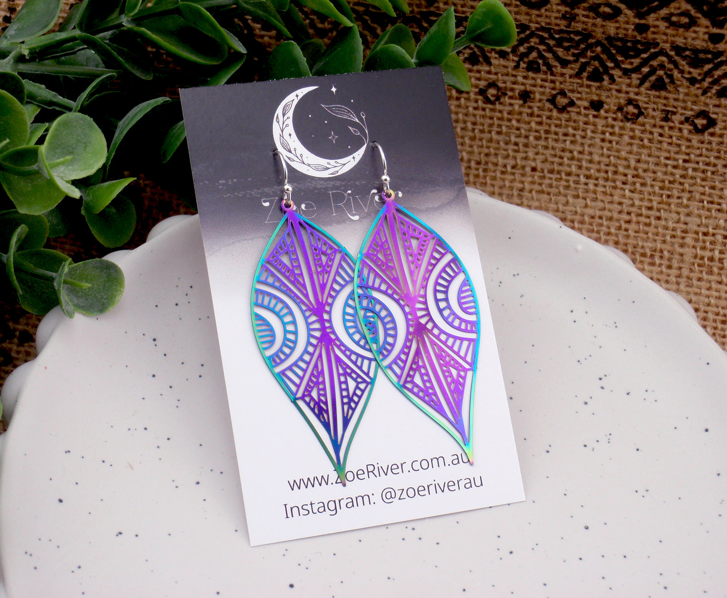 Iridescent rainbow earrings. 925 sterling silver, stainless steel, nickel free titanium, Long purple earrings, witchy earrings, Long bohemian earrings