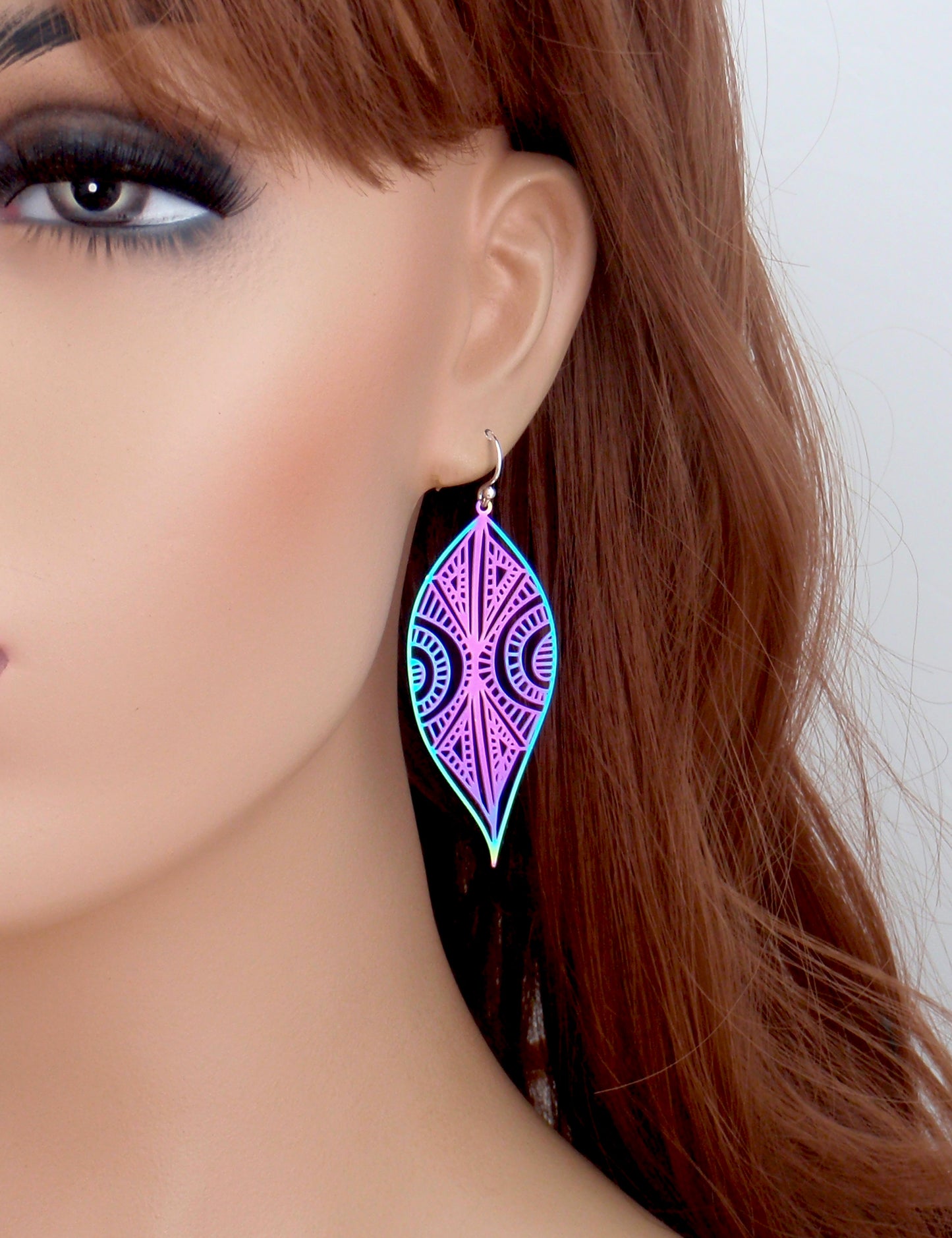 Iridescent rainbow earrings. 925 sterling silver, stainless steel, nickel free titanium, Long purple earrings, witchy earrings, Long bohemian earrings