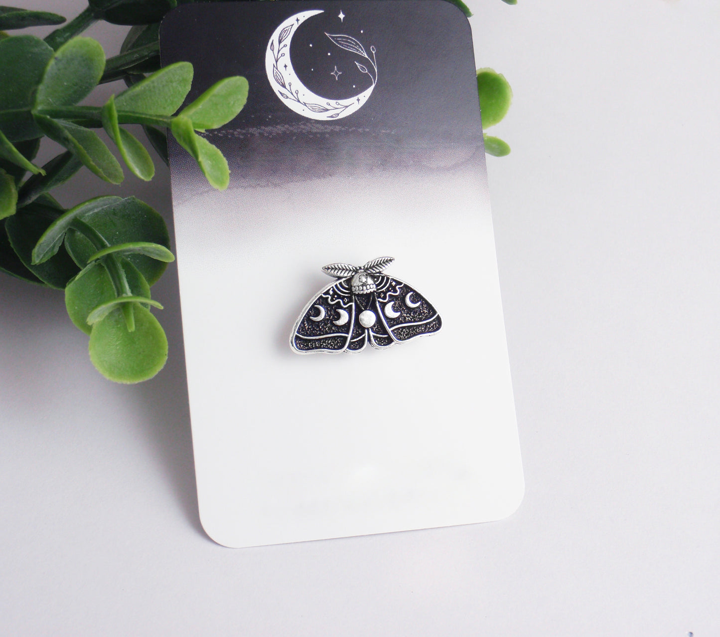 Silver skull death moth brooch. Large butterfly brooch, butterfly pin, badge, broach. Gothic black brooch. Moon phase brooch, skull brooch