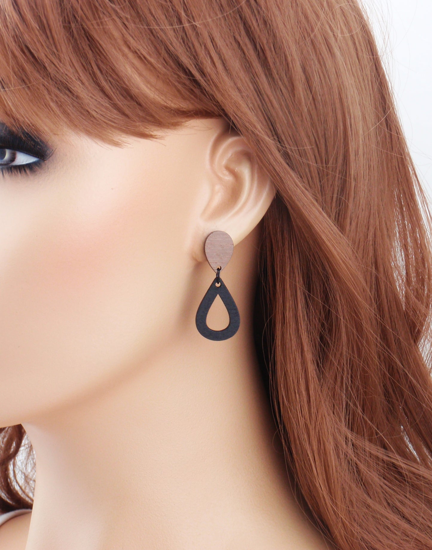 Lightweight black brown wood earrings, choose 925 sterling silver nickel free titanium or stainless steel hypoallergenic