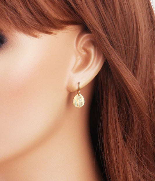 Gold textured brass earrings. Lightweight teardrop or diamond shaped earrings. 14k gold filled, or stainless steel.