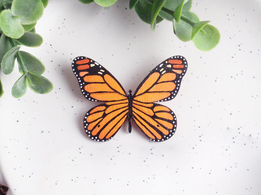 Handpainted monarch butterfly lightweight wood brooch, pin, coat pin, hat pin, gift idea