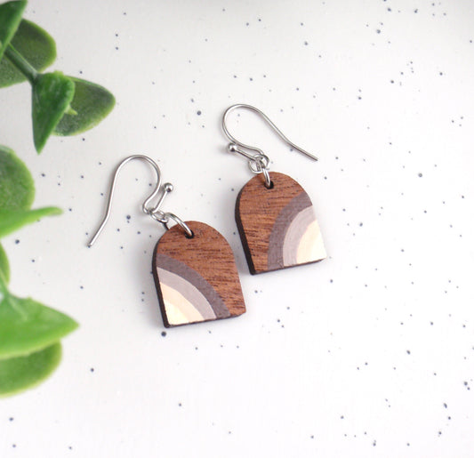Handpainted lightweight wood earrings, choose 925 sterling silver nickel free titanium or stainless steel hypoallergenic