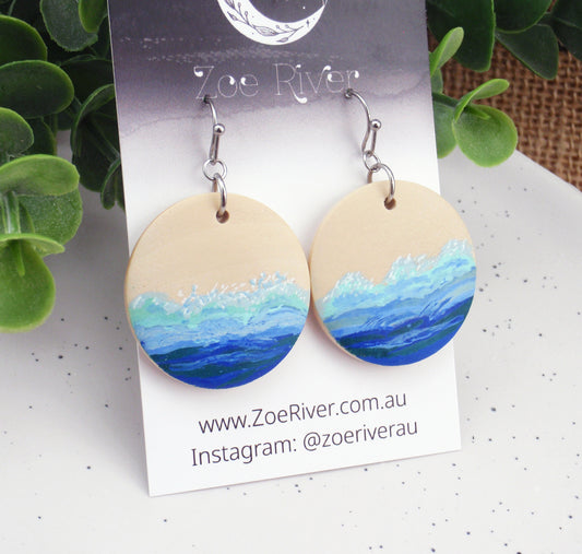 Ocean earrings handpainted with your choice -925 sterling silver, stainless steel, nickel free titanium. Blue, white, yellow sand earrings