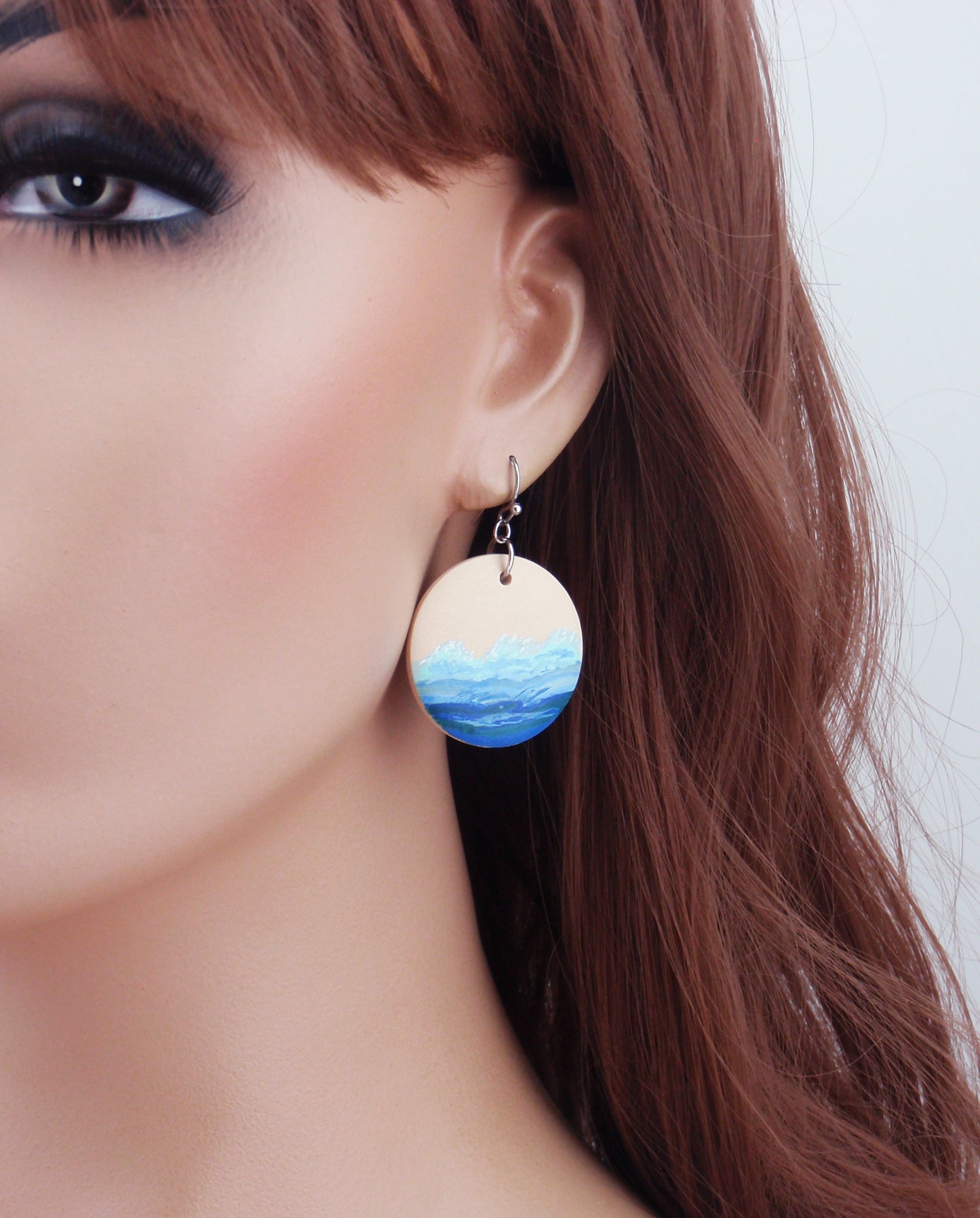 Ocean earrings handpainted with your choice -925 sterling silver, stainless steel, nickel free titanium. Blue, white, yellow sand earrings