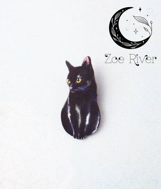 Black cat brooch. Laser cut wooden brooch. Black cat pin. Cat broach. Cat brooch. Furbaby brooch, cat jewellery, gift idea