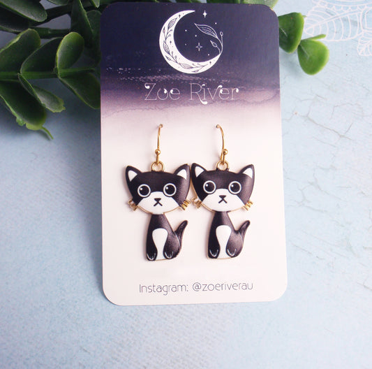 Cat earrings. White cat, black cat, siamese, ginger cat, tabby, choose 14k gold filled, nickel free brass, stainless steel, hypoallergenic jewellery