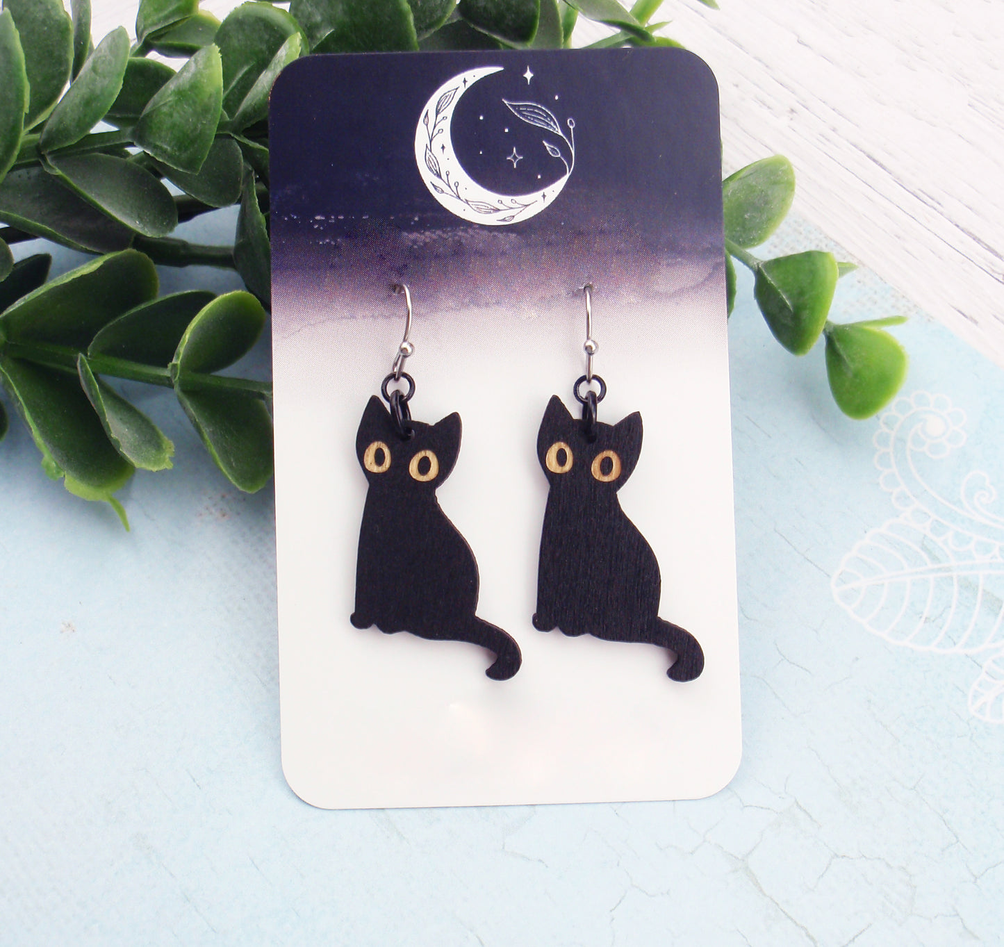 Cat earrings. 925 sterling silver, nickel free titanium or stainless steel. Black cat, skeleton cat, halloween, hypoallergenic earrings