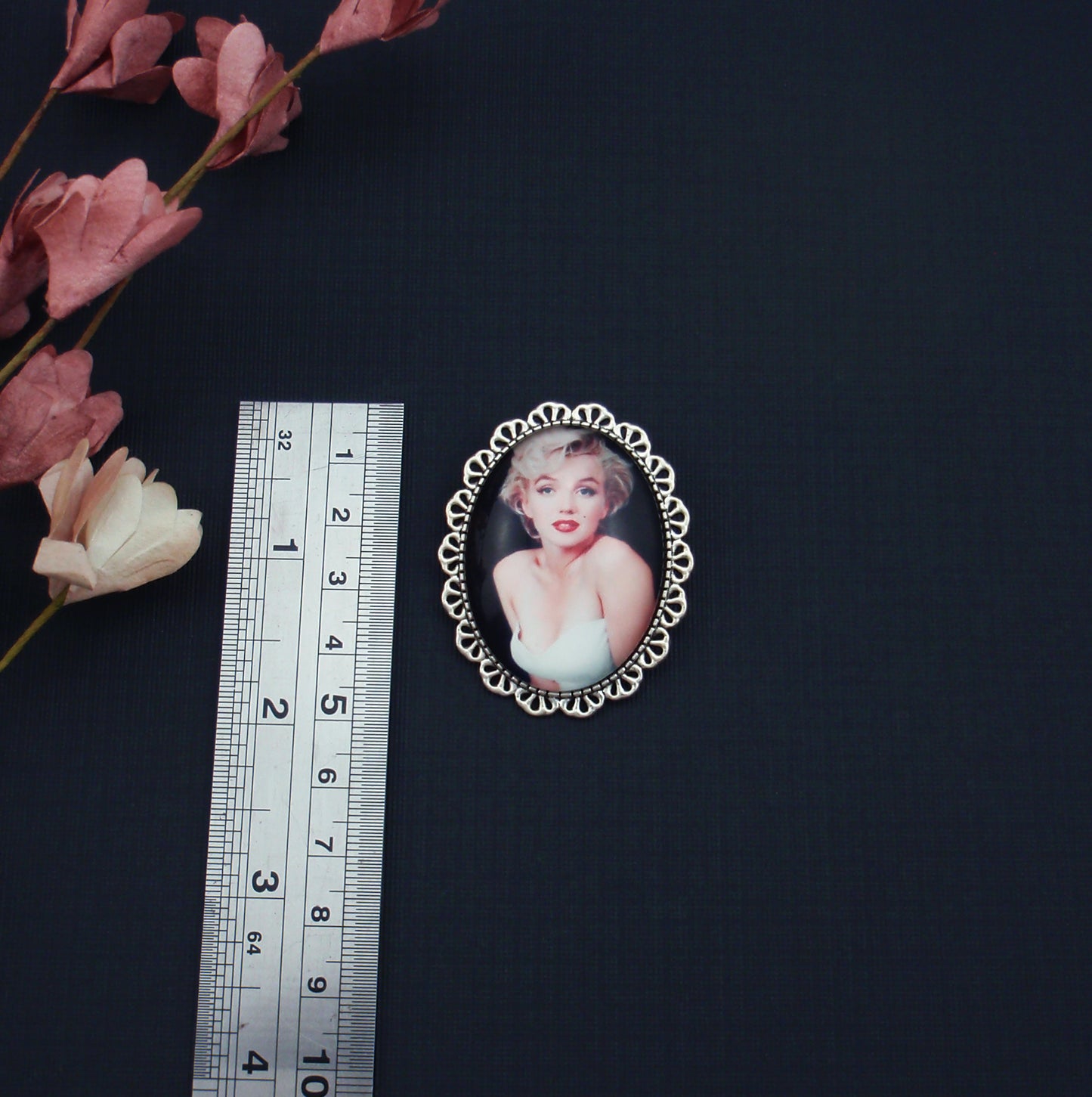 Marilyn Monroe Brooch, vintage style, antique style, Cameo, Candle in the wind Pin, Lady cameo brooch, filigree black silver, rockabilly